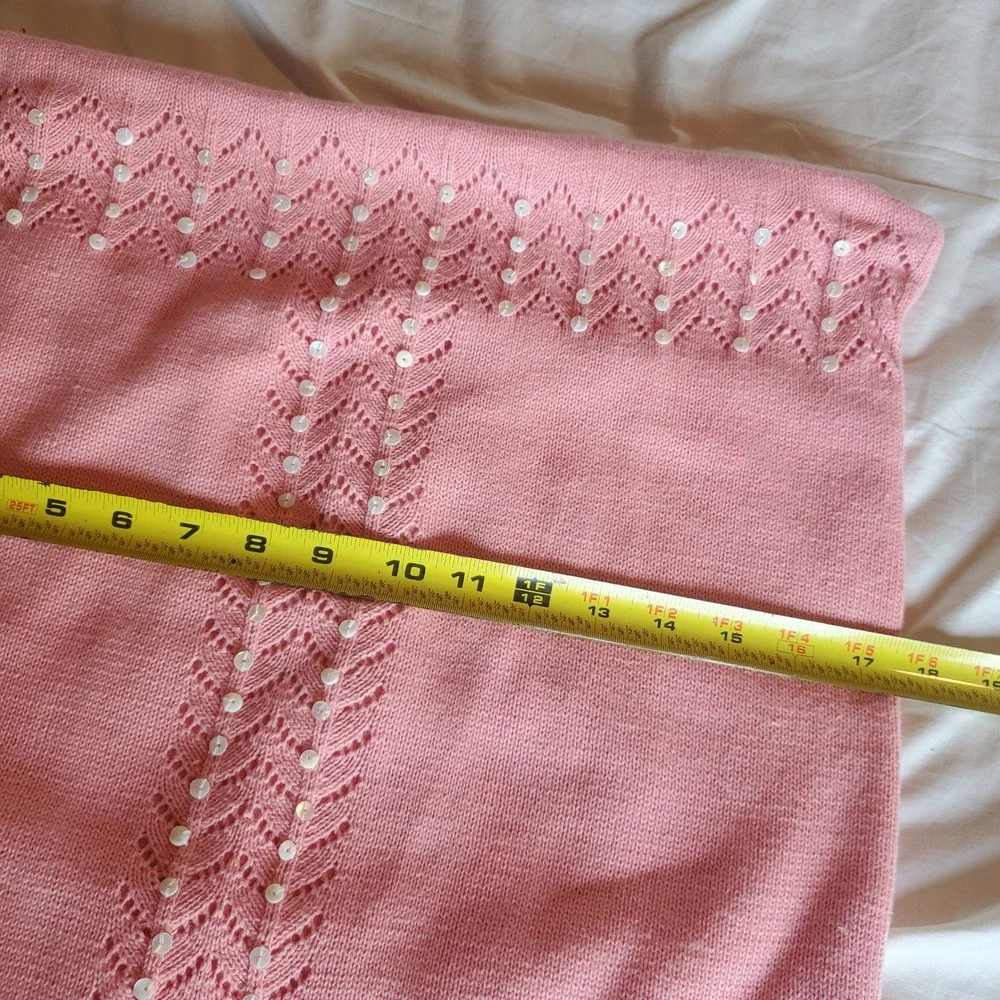 Sigrid Olsen Home Pink Cotton Knit Sequin Pointelle Pillow Covers Set of 2 18x18